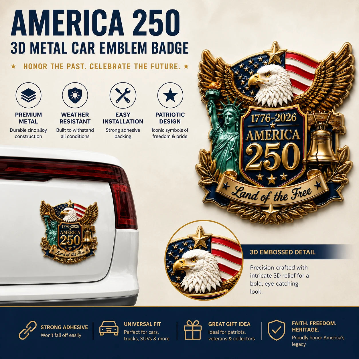 🔥Last Day Promo: 49% OFF 🎖️- America 250th Anniversary Commemorative Car Emblem Metal Badge - ✈️Buy 2 Free Shipping Today!