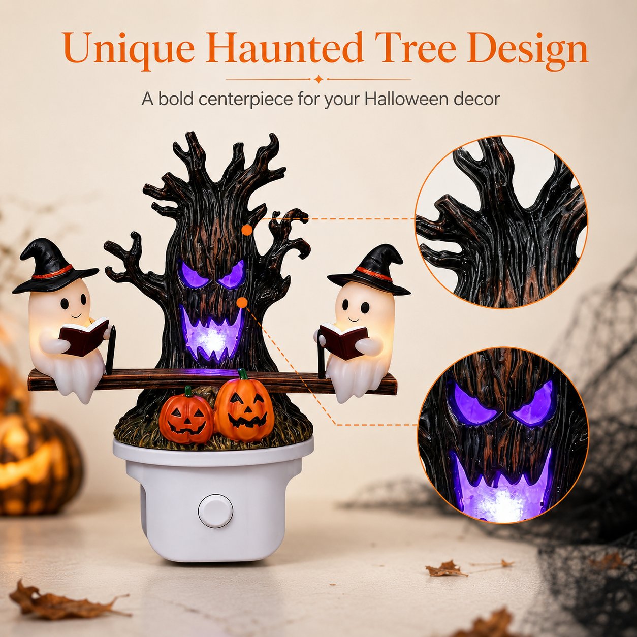 👻LAST DAY 50% OFF💡 Halloween Tree Ghost LED Night Light – Spooky Reading Ghost Table Decor