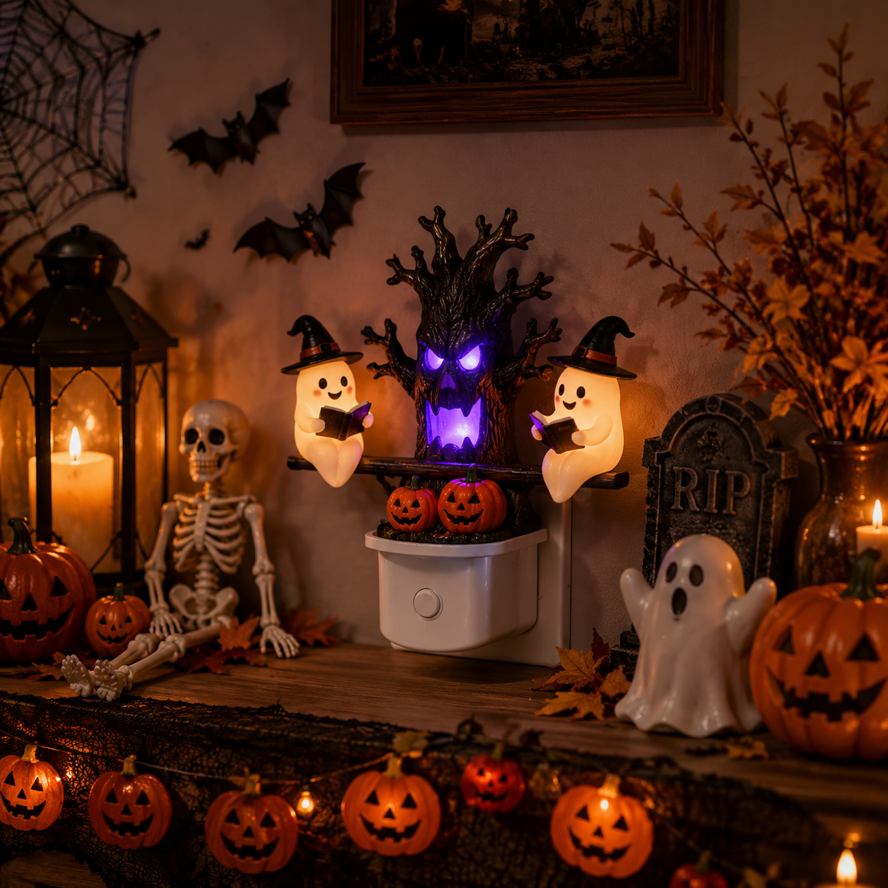 👻LAST DAY 50% OFF💡 Halloween Tree Ghost LED Night Light – Spooky Reading Ghost Table Decor
