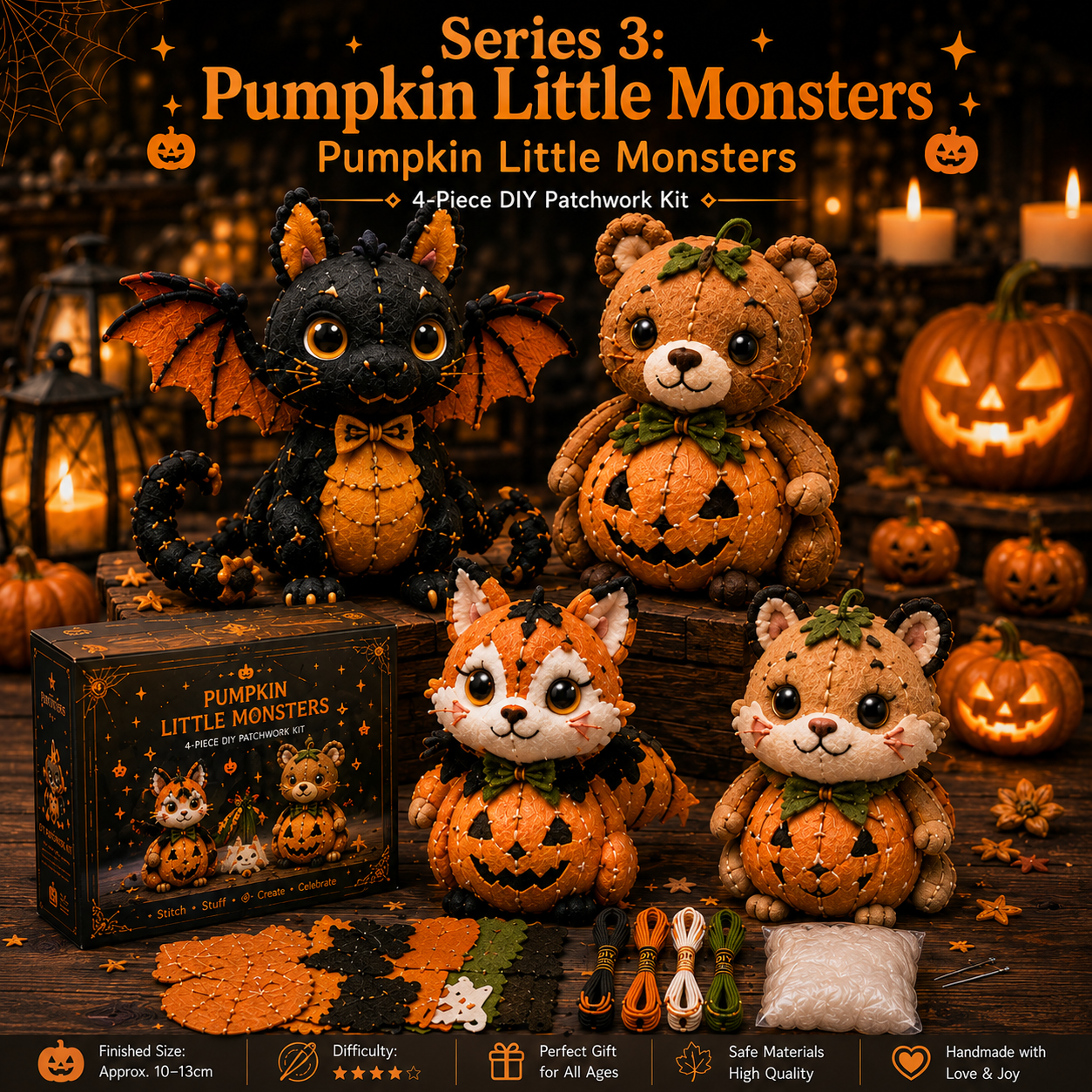 🎁BUY 3 GET 1 FREE🧵Halloween Friends 4 Piece DIY Patchwork Kit Collection 🎃🧵