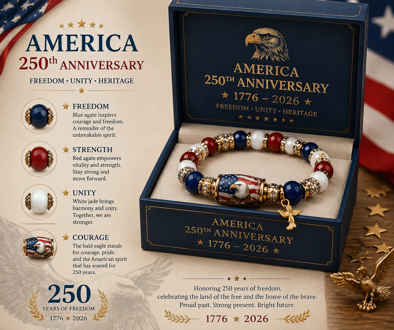 🔥 Limited-time 50% OFF🎉- Liberty Eagle 250 Bracelet – Celebrating America’s Freedom