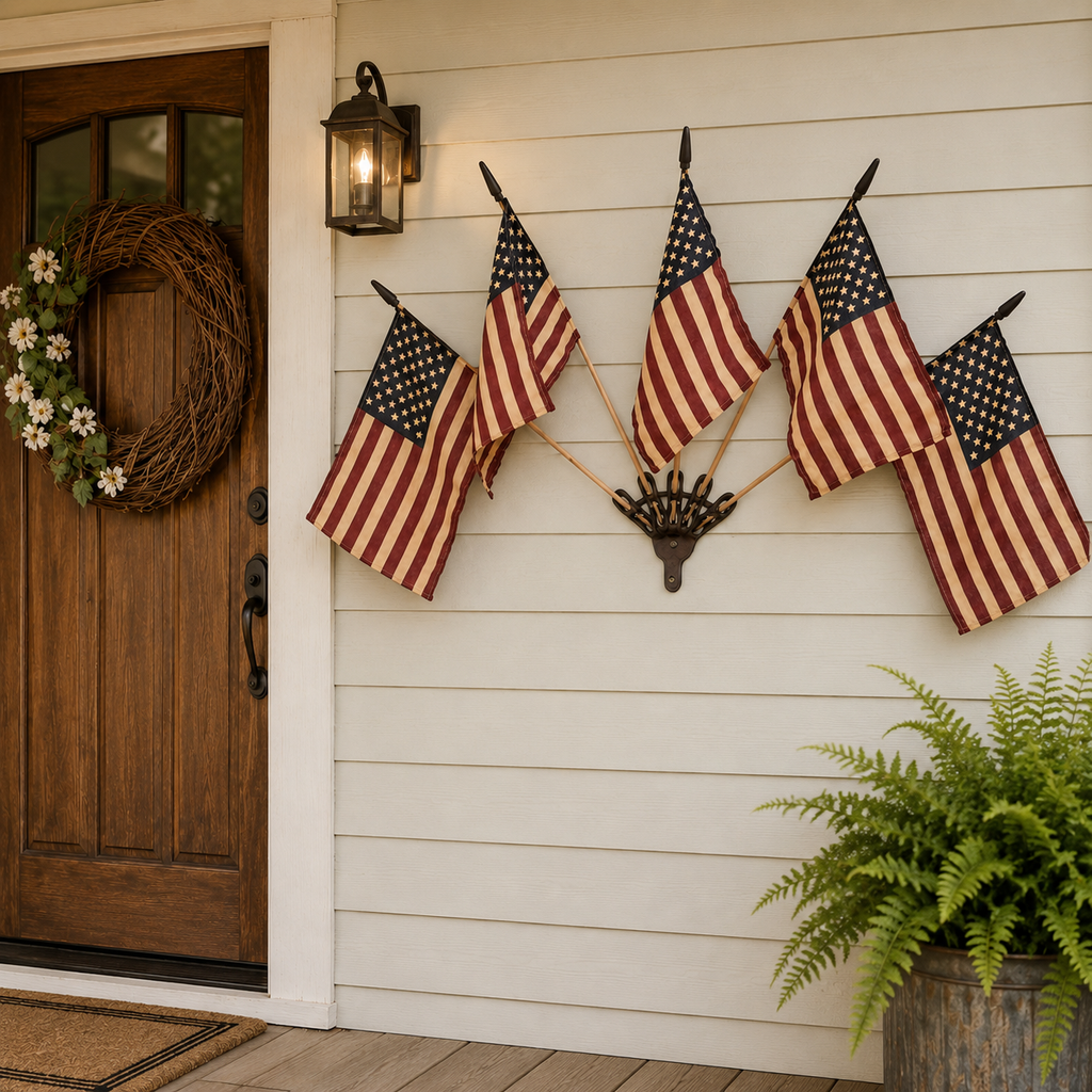 🔥Last Day Promo: 49% OFF - Five Tea-Stained Flags In A Rustic Cast Iron Wall Display