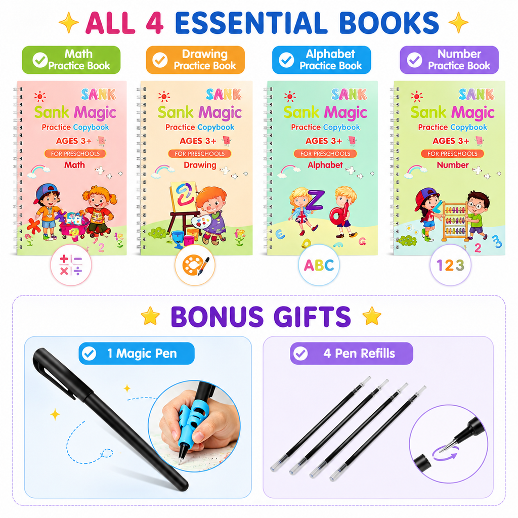 💥LAST DAY SALE 50% OFF💥📚MagicBook | Kids Practice Copybook Set (4Pcs/Set)