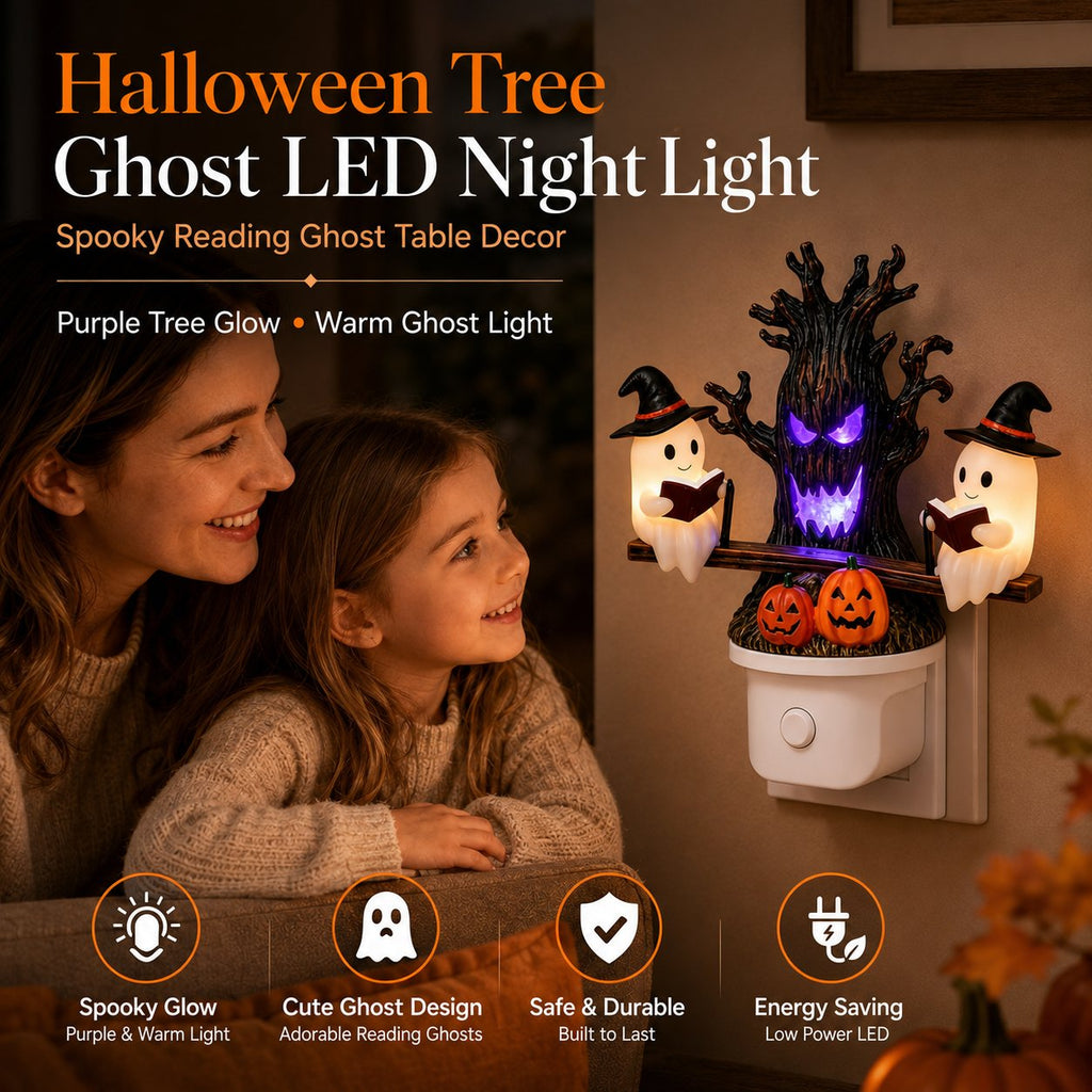 👻LAST DAY 50% OFF💡 Halloween Tree Ghost LED Night Light – Spooky Reading Ghost Table Decor