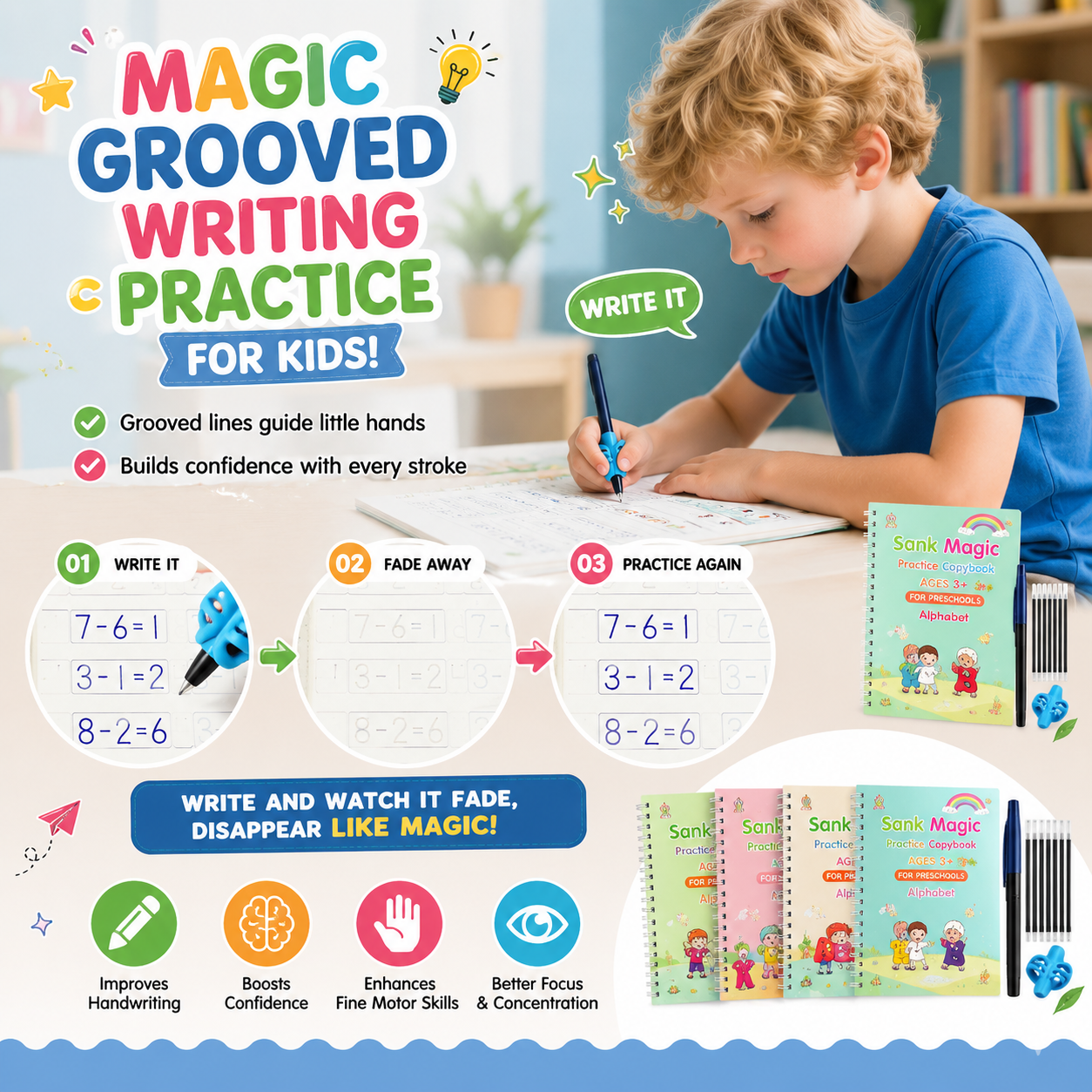 💥LAST DAY SALE 50% OFF💥📚MagicBook | Kids Practice Copybook Set (4Pcs/Set)