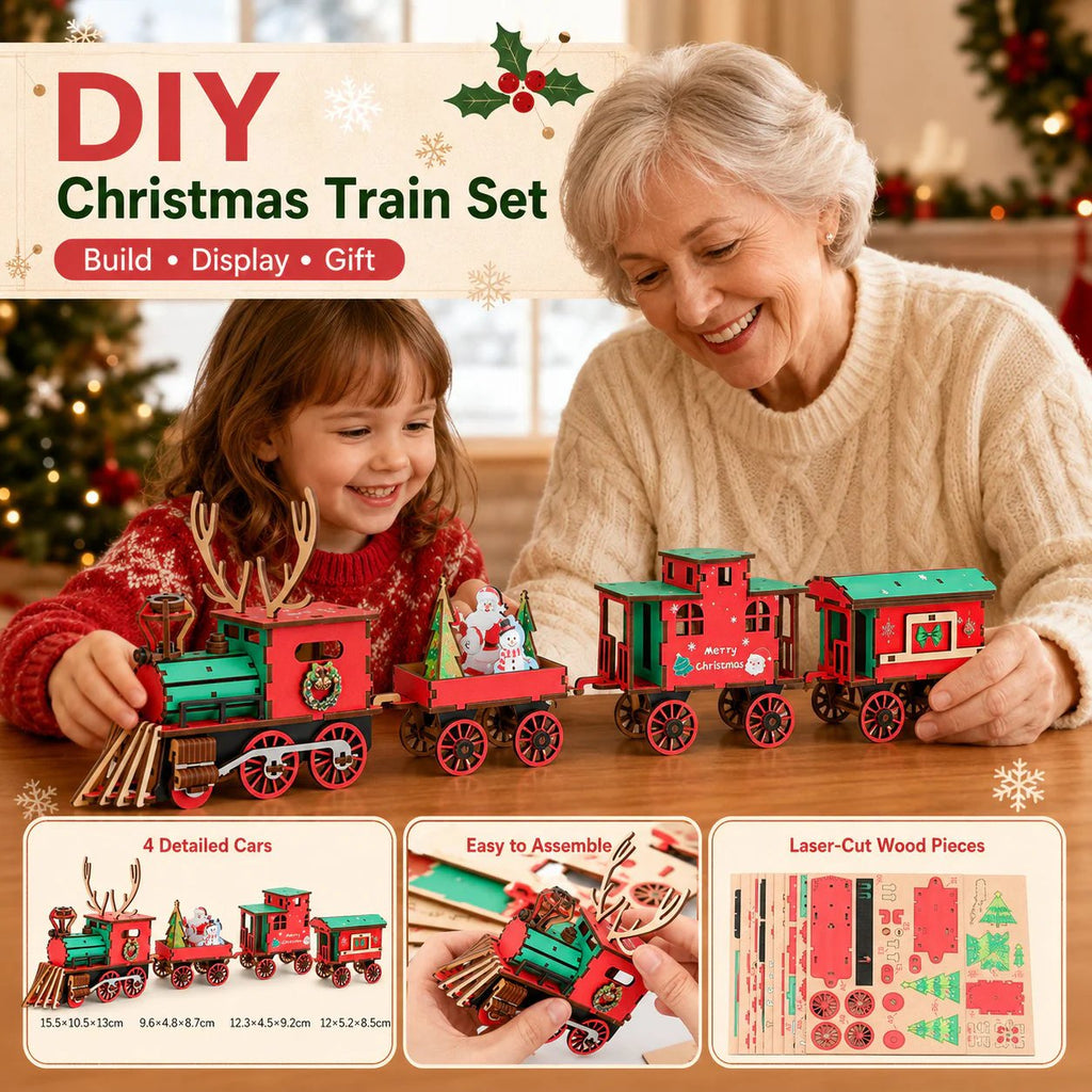 🚂LAST DAY 50% OFF❄️DIY Christmas Wooden Train Set 3D Assembly Puzzle Kit
