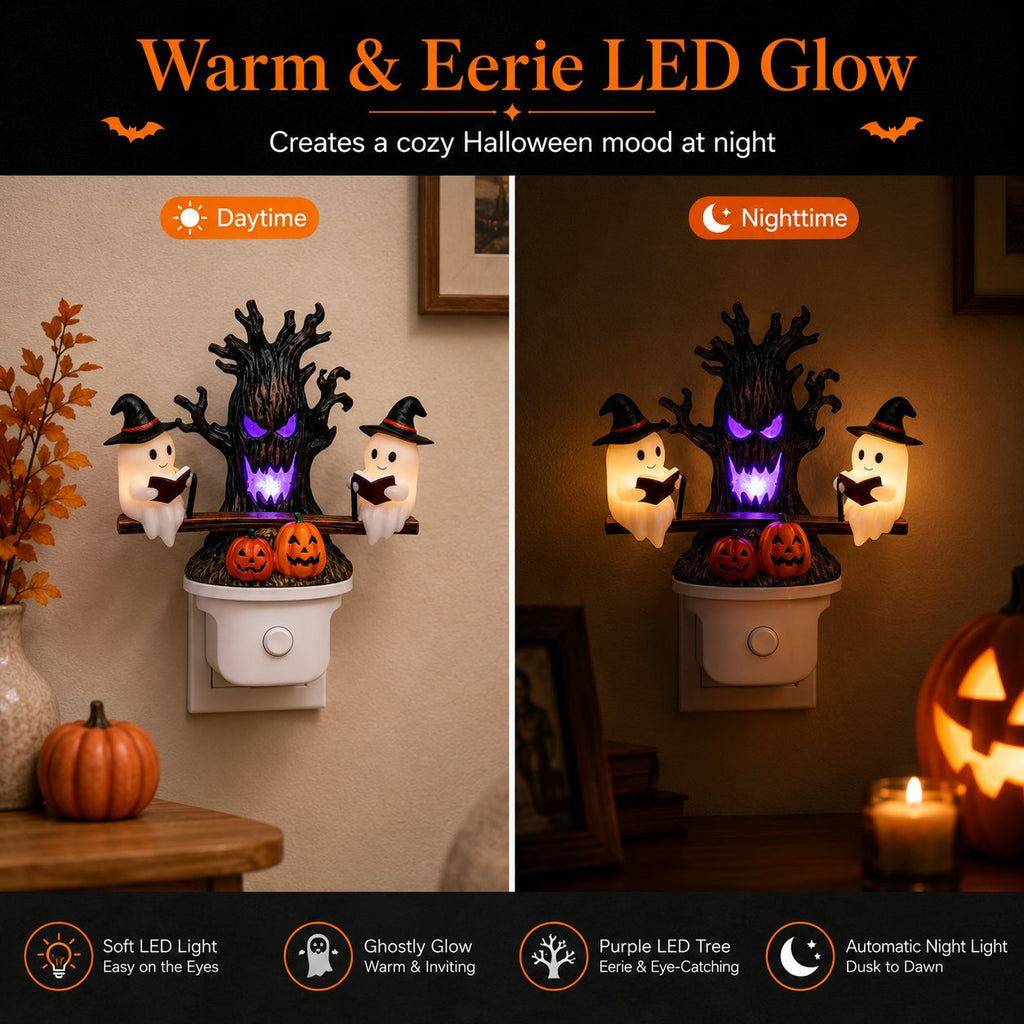 👻LAST DAY 50% OFF💡 Halloween Tree Ghost LED Night Light – Spooky Reading Ghost Table Decor