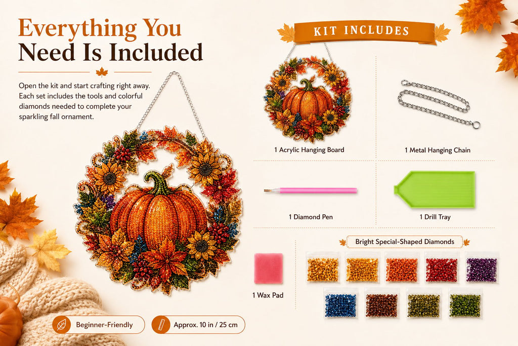 🔥Last Day 49% OFF🔥 - 🍂✨Autumn Harvest Pumpkin Diamond Art Hanging Ornament Kit