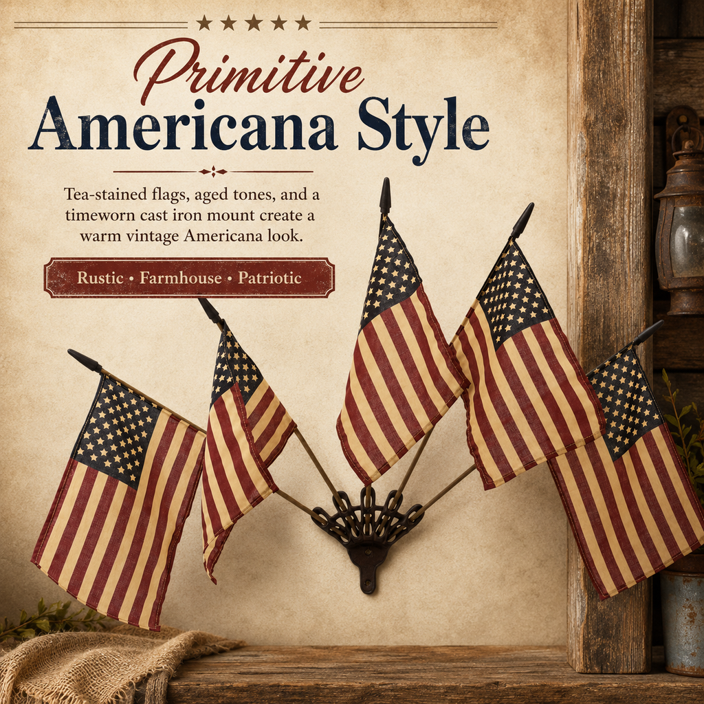 🔥Last Day Promo: 49% OFF - Five Tea-Stained Flags In A Rustic Cast Iron Wall Display