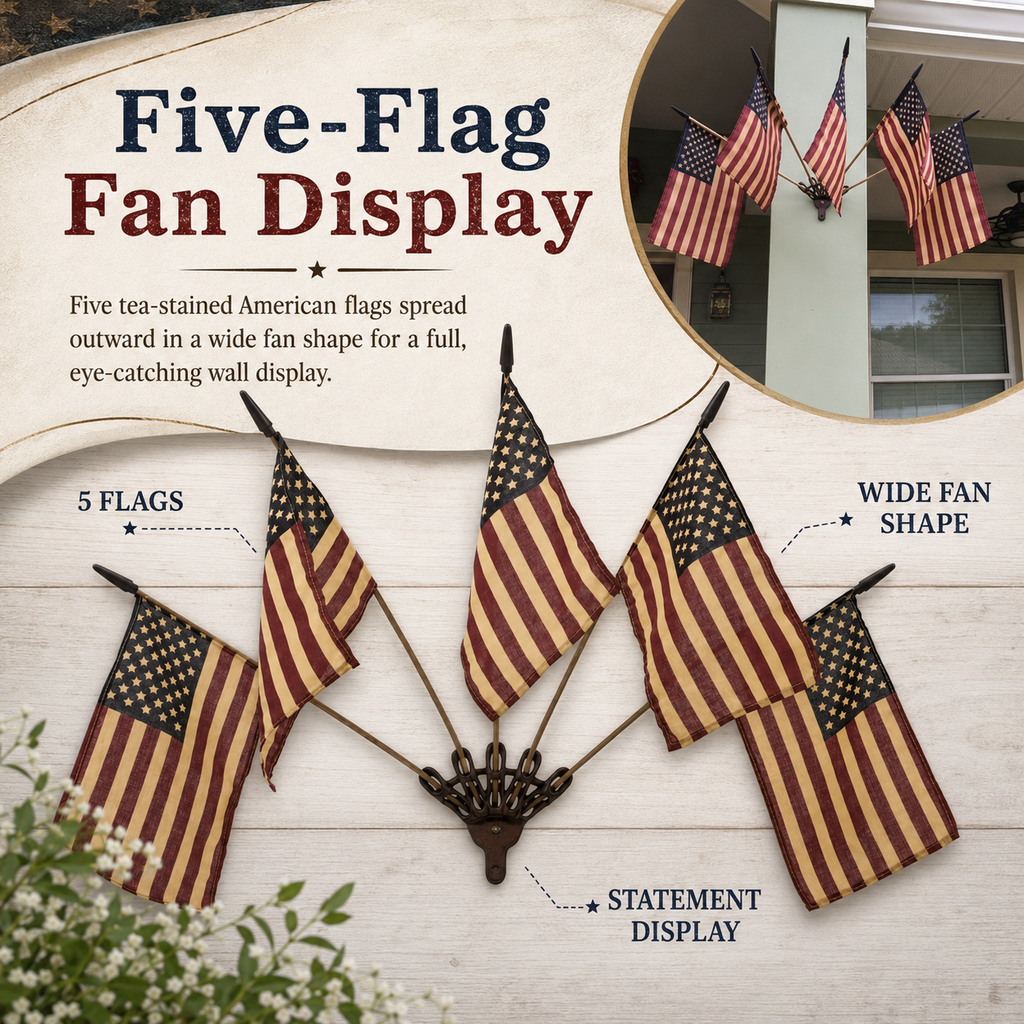 🔥Last Day Promo: 49% OFF - Five Tea-Stained Flags In A Rustic Cast Iron Wall Display