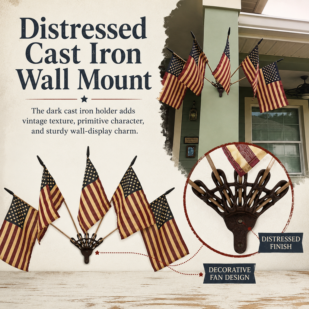 🔥Last Day Promo: 49% OFF - Five Tea-Stained Flags In A Rustic Cast Iron Wall Display