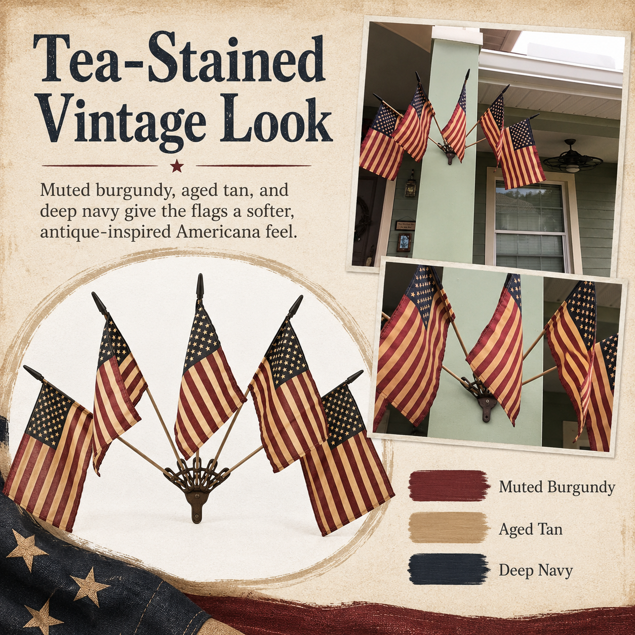 🔥Last Day Promo: 49% OFF - Five Tea-Stained Flags In A Rustic Cast Iron Wall Display