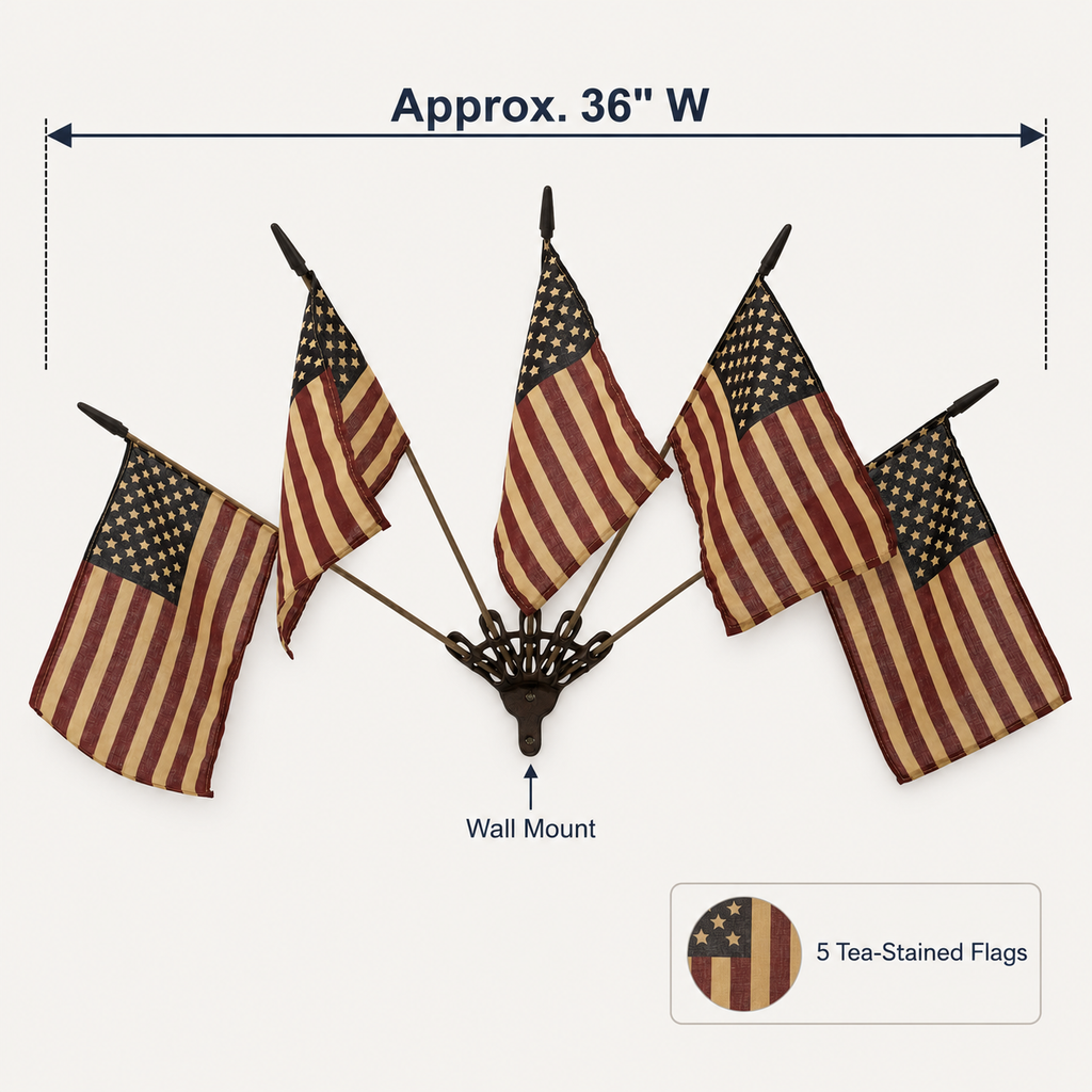 🔥Last Day Promo: 49% OFF - Five Tea-Stained Flags In A Rustic Cast Iron Wall Display