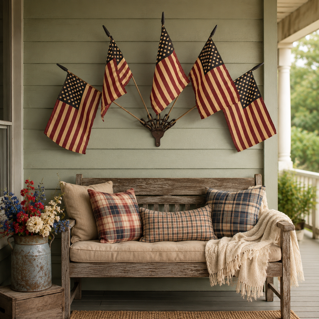 🔥Last Day Promo: 49% OFF - Five Tea-Stained Flags In A Rustic Cast Iron Wall Display
