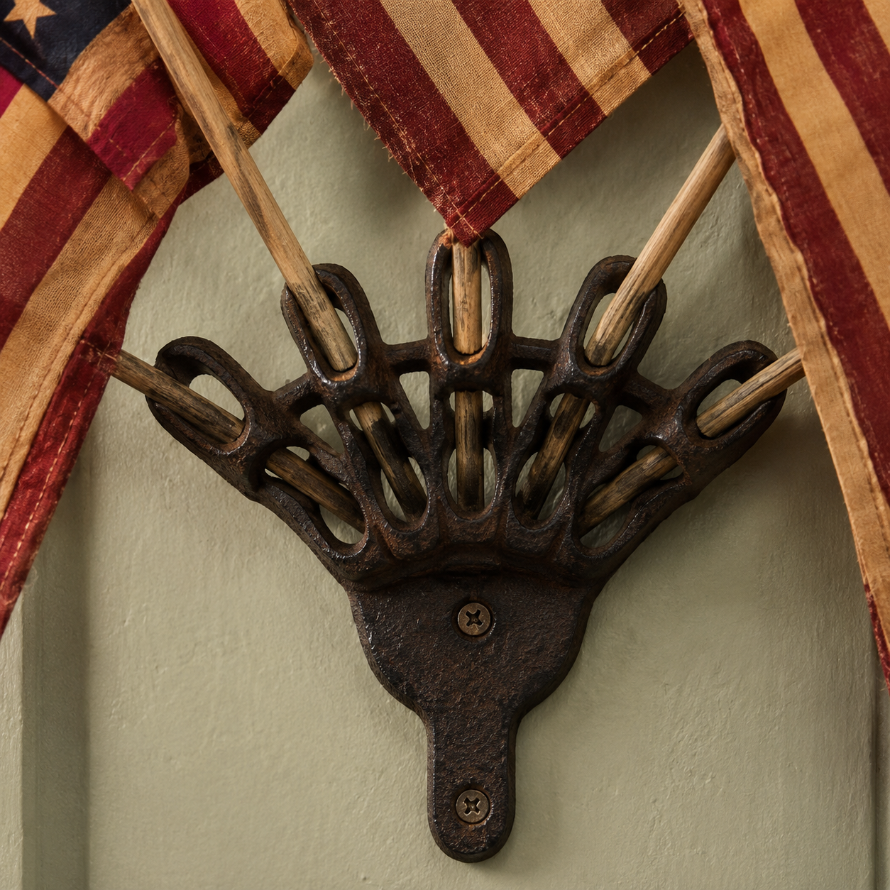 🔥Last Day Promo: 49% OFF - Five Tea-Stained Flags In A Rustic Cast Iron Wall Display