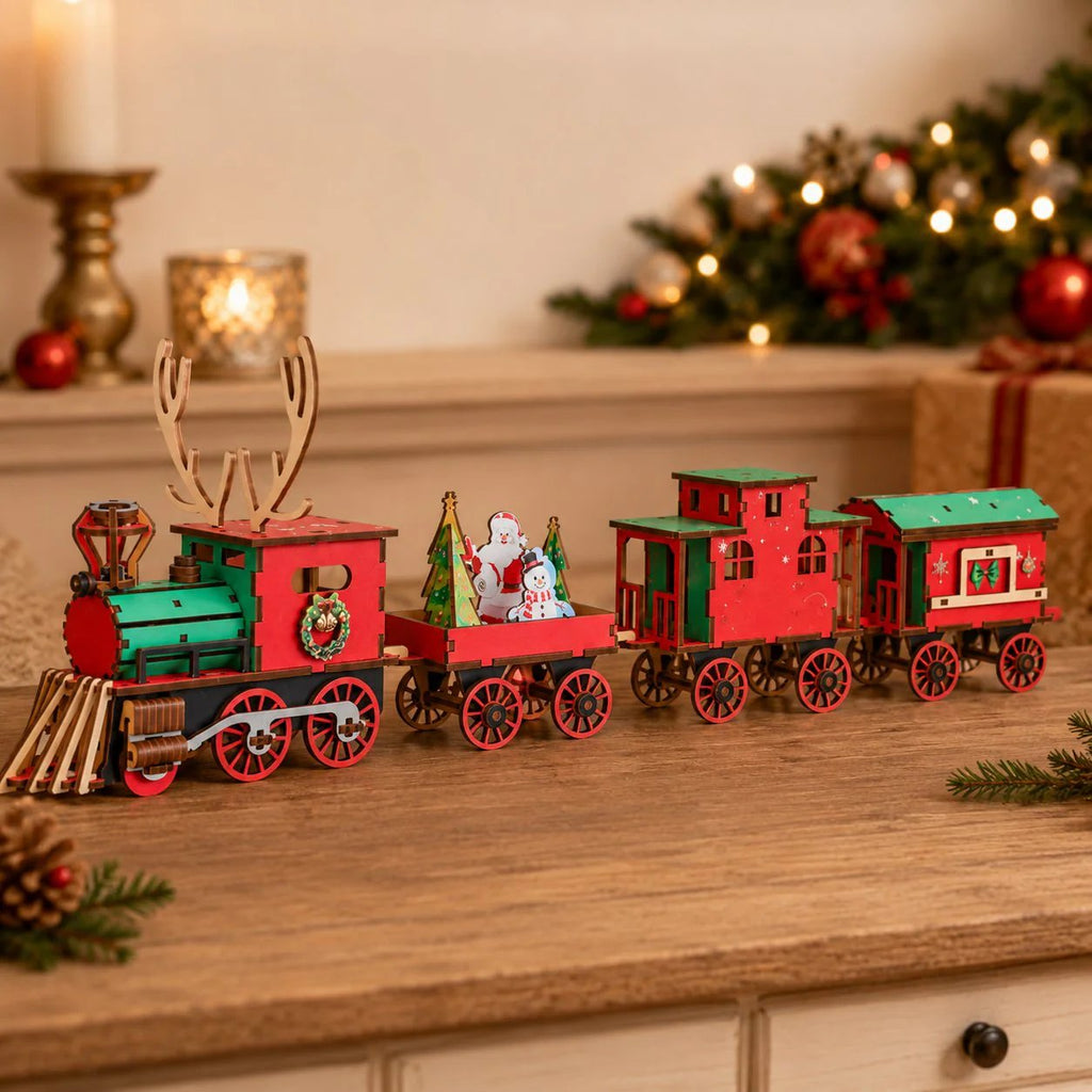 🚂LAST DAY 50% OFF❄️DIY Christmas Wooden Train Set 3D Assembly Puzzle Kit