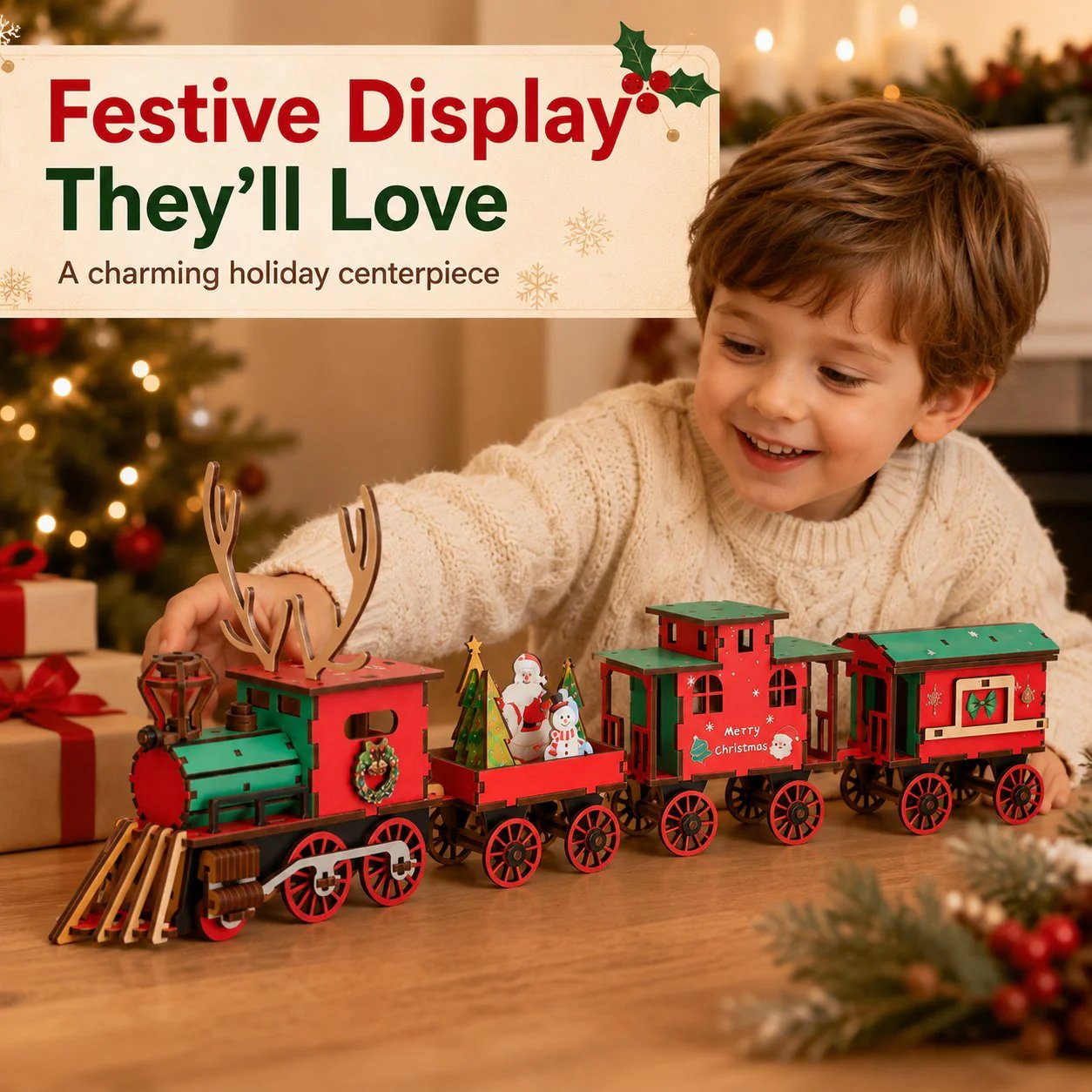 🚂LAST DAY 50% OFF❄️DIY Christmas Wooden Train Set 3D Assembly Puzzle Kit