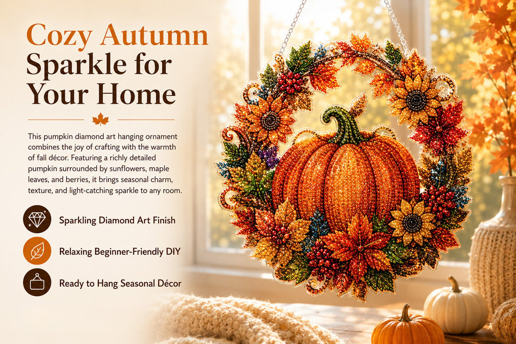 🔥Last Day 49% OFF🔥 - 🍂✨Autumn Harvest Pumpkin Diamond Art Hanging Ornament Kit