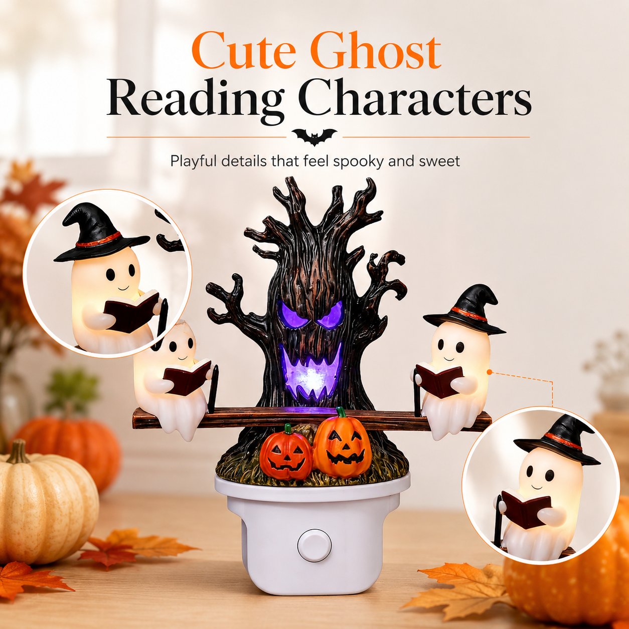 👻LAST DAY 50% OFF💡 Halloween Tree Ghost LED Night Light – Spooky Reading Ghost Table Decor