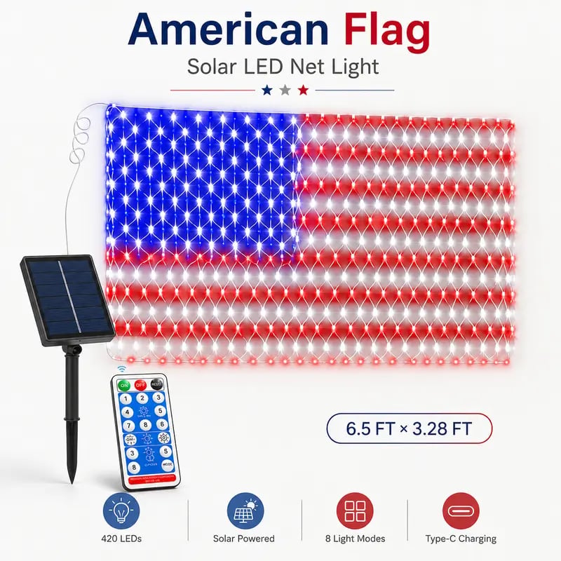 🔥 Limited-time 50% OFF🎉----Solar American Flag Lights Outdoor