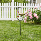 Vintage Faucet Garden Bird Bath Feeder Stake – Decorative Outdoor Bird Feeder with Water Bowl & Butterfly Accents