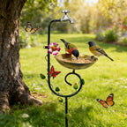Vintage Faucet Garden Bird Bath Feeder Stake – Decorative Outdoor Bird Feeder with Water Bowl & Butterfly Accents